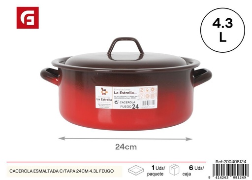 [200408124] Cacerola esmaltada con tapa 24 cm y 4.3L - Ollas y utensilios de cocina
