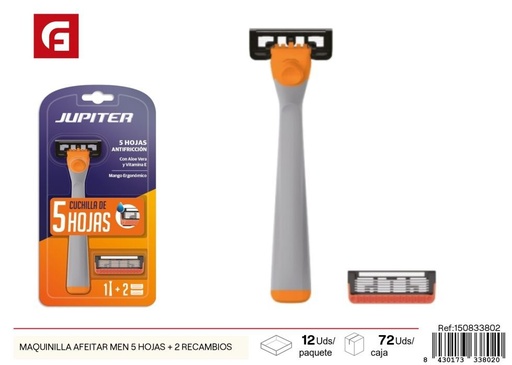[150833802] Maquinilla de afeitar para hombres 5 hojas + 2 recambios - Productos de cuidado personal y afeitado