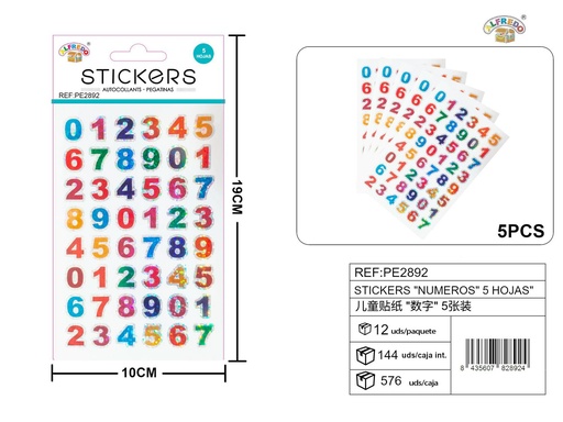 [PE2892] Stickers "Números" 5 hojas 10x19 cm - Artículos de papelería