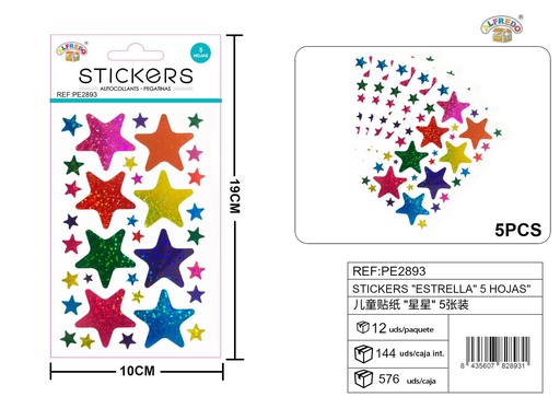 [PE2893] Stickers "Estrella" 5 hojas 10x19 cm - Artículos de papelería