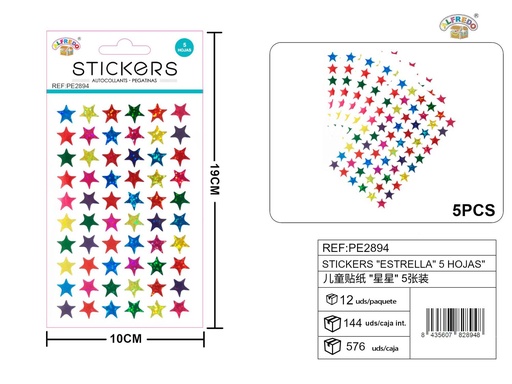 [PE2894] Stickers "Estrella" 5 hojas 10x19 cm - Artículos de papelería