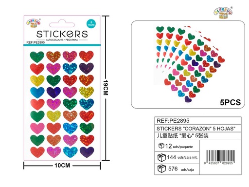 [PE2895] Stickers "Corazón" 5 hojas 10x19 cm - Artículos de papelería