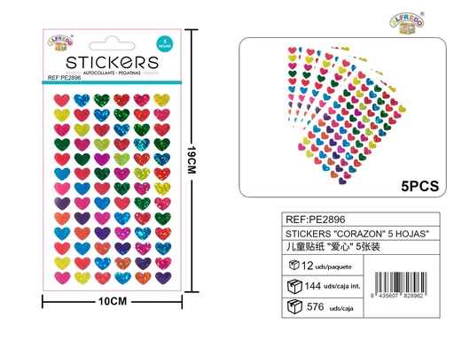 [PE2896] Stickers "Corazón" 5 hojas 10x19 cm - Artículos de papelería