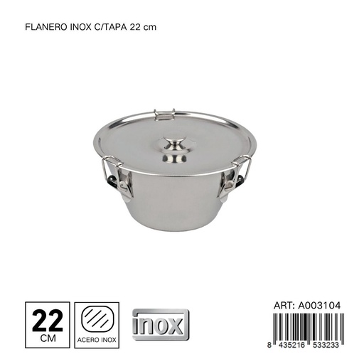 [A003104] Flanero de acero inoxidable con tapa 22 cm - Utensilios de cocina