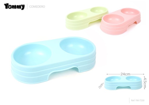 [YM7230] Comedero doble pequeño para mascotas 24x12x4.5 cm - Platos para mascotas