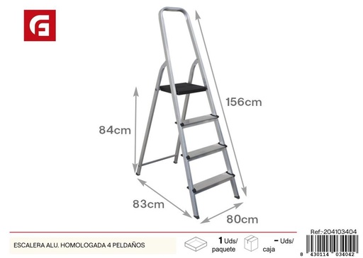 [·204103404] Escalera de aluminio homologada 4 peldaños - Herramientas para ferretería