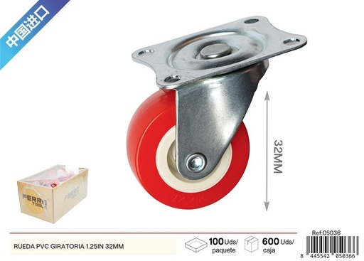 [05036] Rueda giratoria de PVC 1.25 pulgadas (32 mm) - Accesorios de ferretería