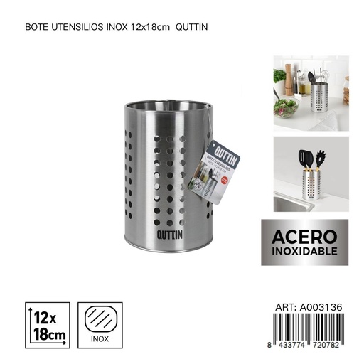 [A003136] Bote de utensilios de acero inoxidable 12x18 cm - Accesorios de cocina y almacenamiento