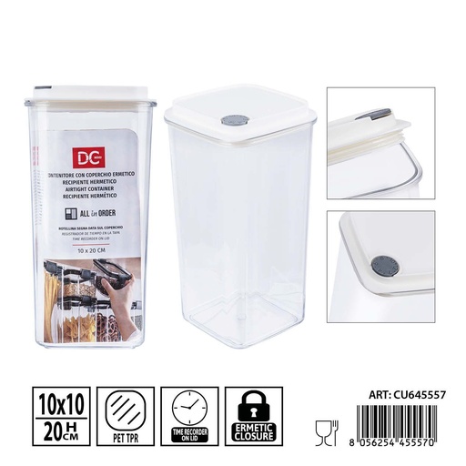[0240231] Recipiente hermético transparente 1300ml 10x20 cm - Tarro de almacenamiento grande para cocina