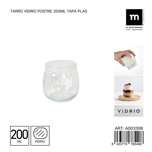 [A003398] Tarro de vidrio para postres de 200 ml con tapa de plástico - Botes de almacenamiento y conservación