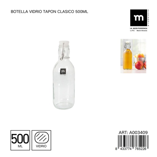 [A003409] Botella de vidrio 500ml con tapa clásica - Aceitera y dispensador de cocina