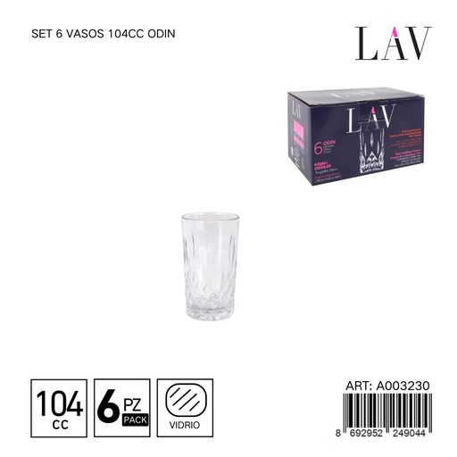 [A003230] Set de 6 vasos de vidrio 104cc Odin - Vaso pequeño para bebidas