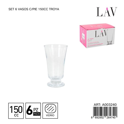 [A003240] Set de 6 copas para helado 150cc Troya - Copas elegantes para postres