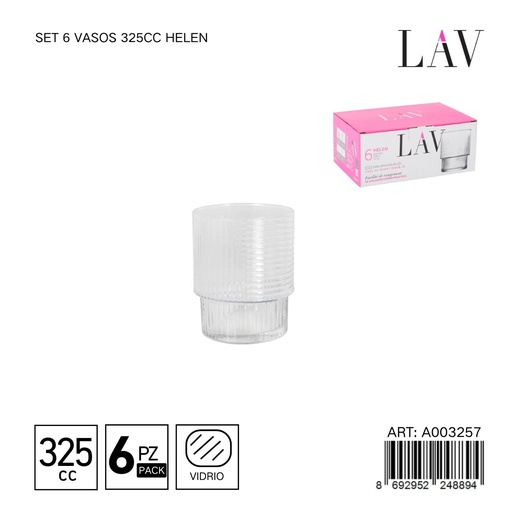 [A003257] Set de 6 vasos de vidrio 325cc Helen - Vaso apto para bebidas frías