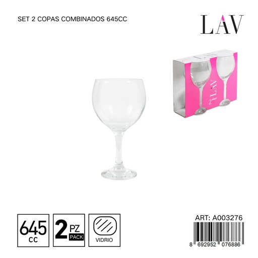 [A003276] Set de 2 copas combinadas 645cc - Cristalería moderna para servicio