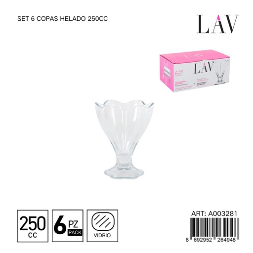[A003281] Set de 6 copas de helado 250cc - Copas sofisticadas para postres