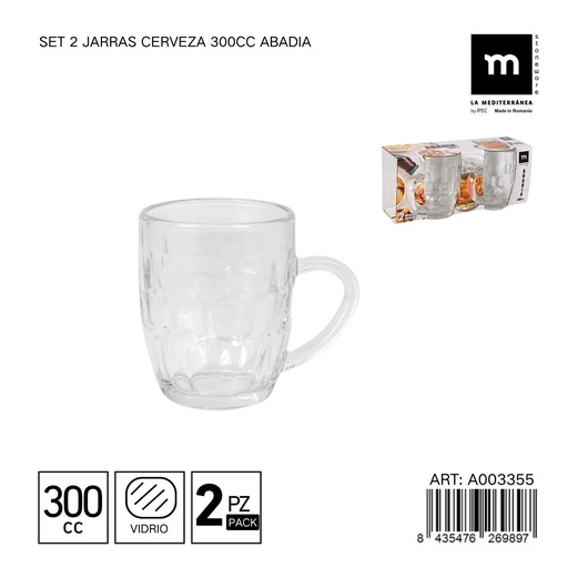 [A003356] Set de 2 jarras de cerveza 300cc Abadia - Jarras ideales para cerveza