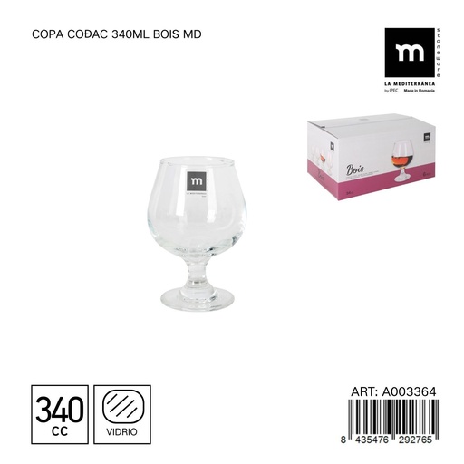 [A003364] Copa Coñac 340ml Bois MD - Cristal elegante para licores
