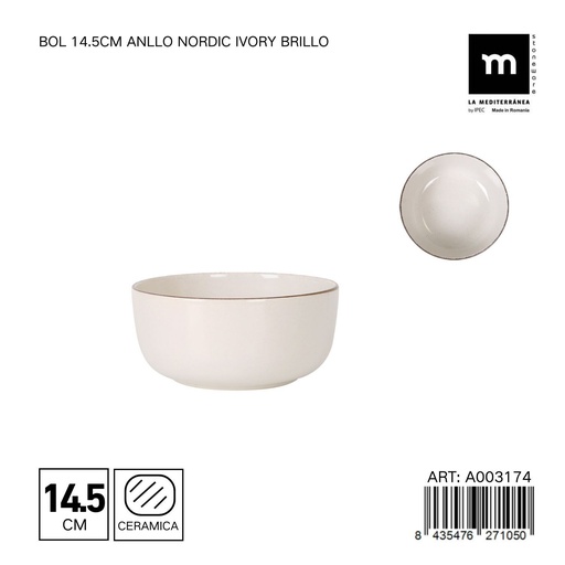 [A003174] Bol de cerámica 14.5 cm ANLLO NORDIC IVORY BRILLO - Utensilios de mesa