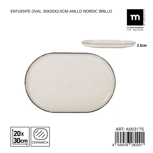 [A003175] Plato ovalado de cerámica 30x20x2.5 cm EK - Fuente de mesa decorativa