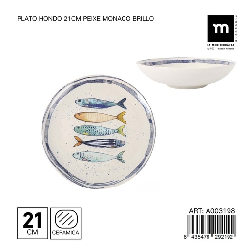 [A003198] Plato hondo de cerámica de 21cm PEIXE Monaco BRILLO - Utensilios de mesa