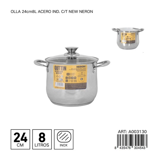 [A003130] Olla de acero inoxidable 24 cm 8L NEW NERON - Utensilo resistente y duradero