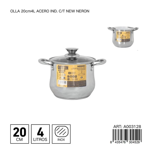 [A003128] Olla de acero inoxidable 20 cm 4L NEW NERON - Utensilios de cocina de calidad