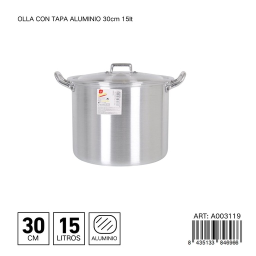 [A003119] Olla con tapa de aluminio 30 cm 15L - Utensilios de cocina y menaje