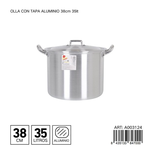 [A003124] Olla de aluminio con tapa de 38 cm 35L - Utensilios de cocina