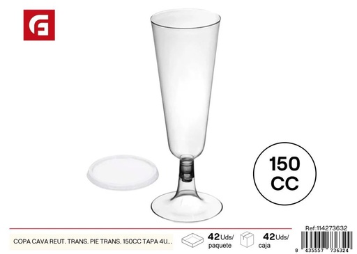 [114273632] Copa cava reutilizable transparente 150cc tapa 4 uds - Utensilios desechables