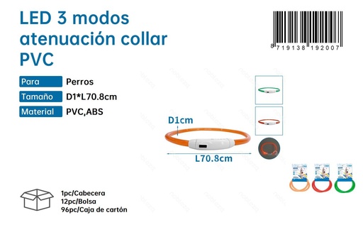 [187919200] Collar LED 3 modos de PVC - Accesorios de visibilidad para mascotas 