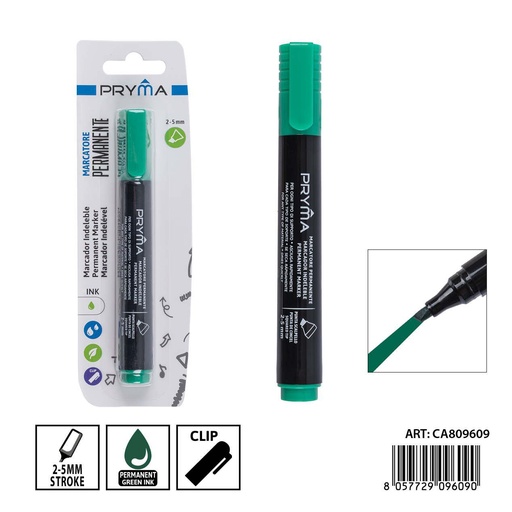 [0239547] Marcador permanente PRYMA biselado de 2-5 mm color verde - Herramientas de escritura