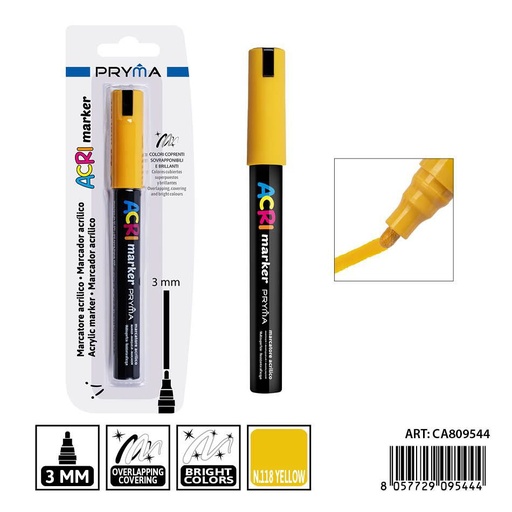 [0239226] Marcador acrílico PRYMA de 3 mm color amarillo - Herramientas artísticas