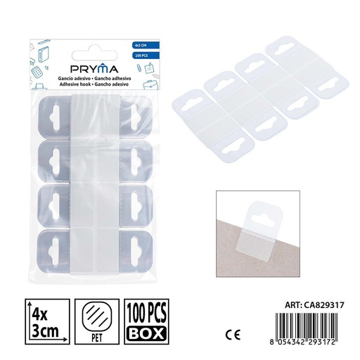 [0242904] Gancho adhesivo 40x30 mm 100 pzs - Material escolar y de oficina
