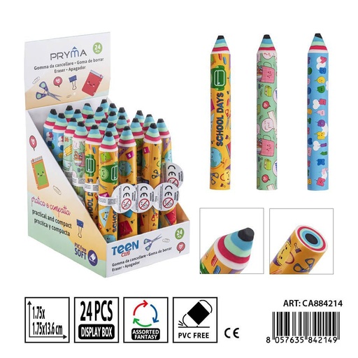 [0236205] Goma de borrar en forma de lápiz PRYMA de 1.75x1.75x13.6 cm - Artículo de papelería escolar