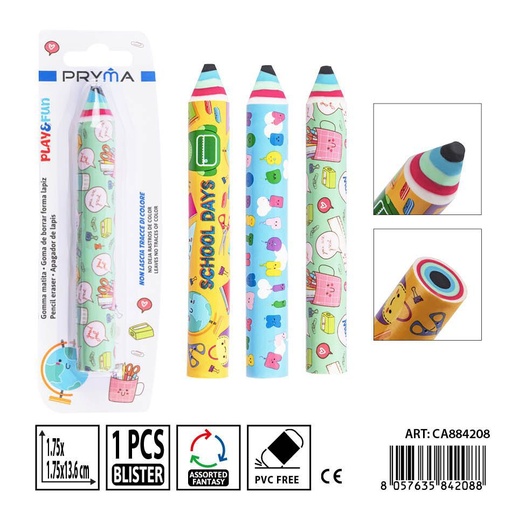 [0236652] Goma de borrar en forma de lápiz PRYMA de 1.75x1.75x13.6 cm - Artículo de papelería escolar