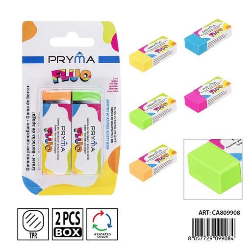 [0241099] Goma de borrar fluorescente PRYMA de 62x21x12 mm - Artículo de papelería escolar