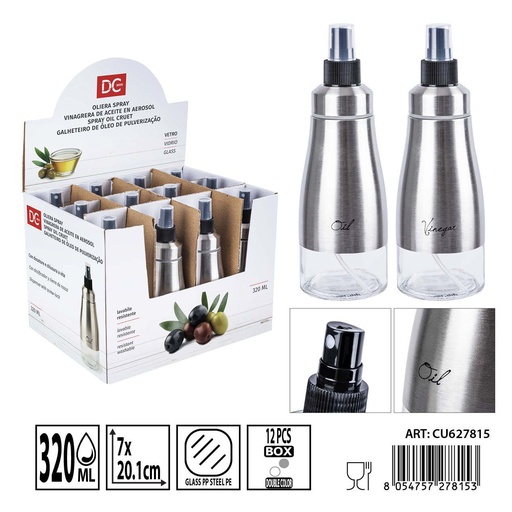 [0236142] Vinagrera de cristal con tapa 7x20.1 cm 320ml DC CASA - Utensilios de mesa