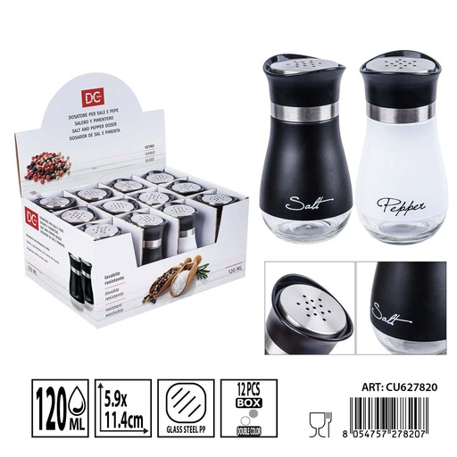 [0236147] Salero/pimentero de cristal 5.9x11.4 cm 120ml DC CASA - Utensilios de mesa
