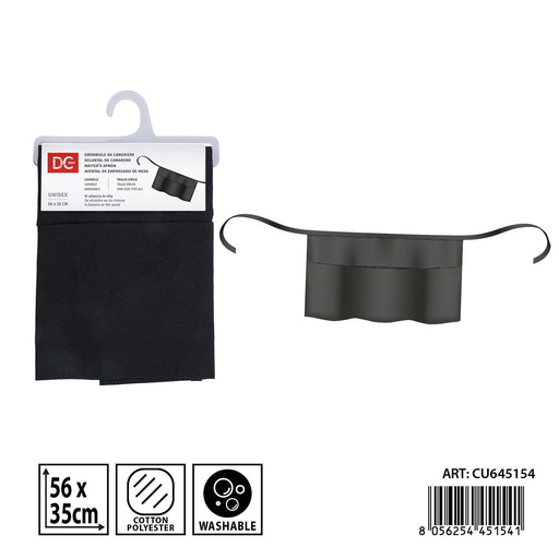 [0240297] Delantal de camarero negro con 3 bolsillos 56x35 cm DC CASA - Utensilios de cocina