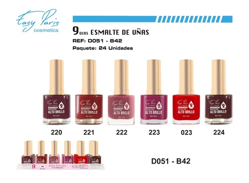 [D051-B42] Laca de uñas 9 días 24/unidades - Cosméticos y lacas