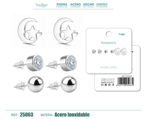 [25063] Pendientes de acero inoxidable (3 pares) - Joyería de acero y accesorios