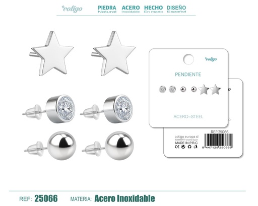 [25066] Pendientes de acero inoxidable (3 pares) - Joyería de acero y accesorios