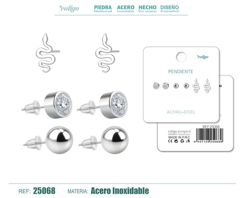 [25068] Pendientes de acero inoxidable (3 pares) - Joyería de acero y accesorios