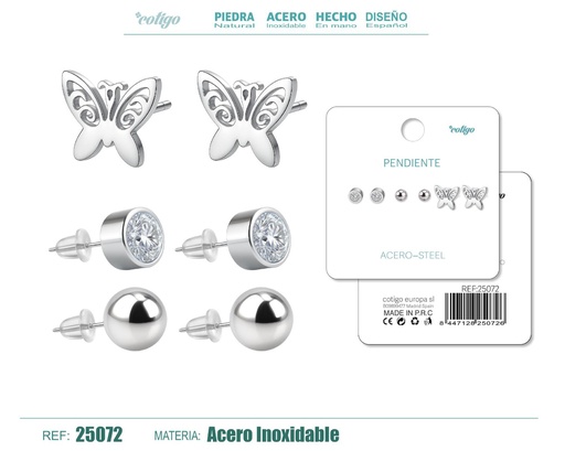 [25072] Pendientes de acero inoxidable (3 pares) - Joyería de acero y accesorios