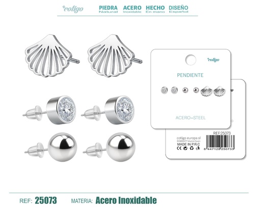 [25073] Pendientes de acero inoxidable (3 pares) - Joyería de acero y accesorios
