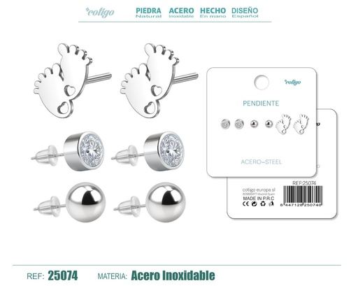 [25074] Pendientes de acero inoxidable (3 pares) - Joyería de acero y accesorios