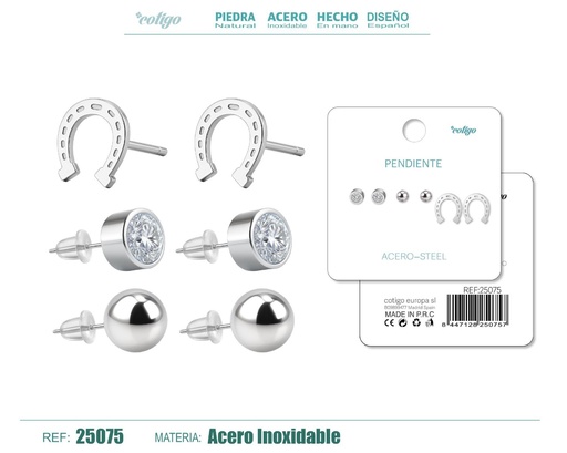 [25075] Pendientes de acero inoxidable (3 pares) - Joyería de acero y accesorios