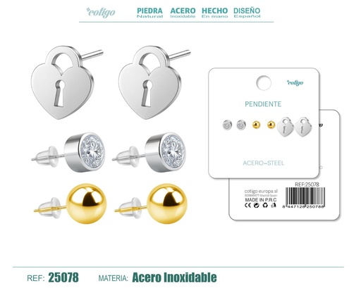 [25078] Pendientes de acero inoxidable (3 pares) - Joyería de acero y accesorios