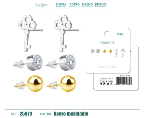 [25079] Pendientes de acero inoxidable (3 pares) - Joyería de acero y accesorios